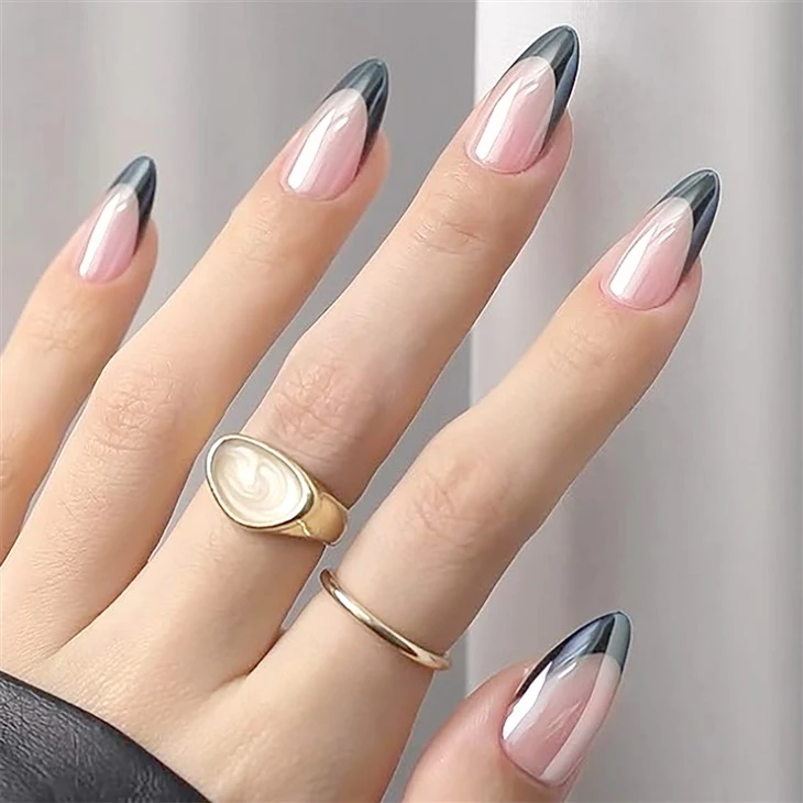 Unhas postiças com glitter amêndoa francês
